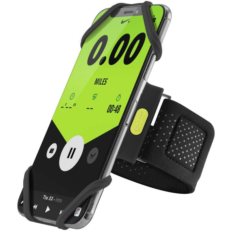 BONE COLLECTION Bone Run Tie, Running Cell Phone Holder, Skin-Friendly & Washable Silicone Sport Armband, Universal Workout Phone Carrier Compatible with Most Smartphone (Black - Size S/Arm Size 7.9-9.8'') - Image 1